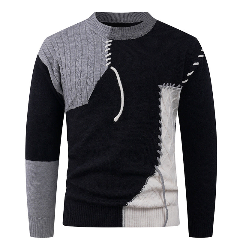 Herren nan Patchwork-Strickpullover mit Zopfstrick-Einsätzen und dekorativen Nahtapplikationen EB