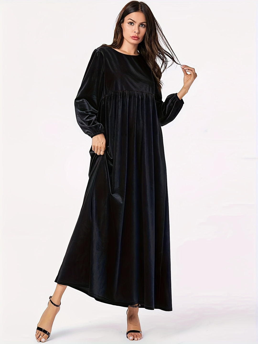 Damen Maxikleid aus luxuriösem Samt mit elegantem Faltenwurf EB