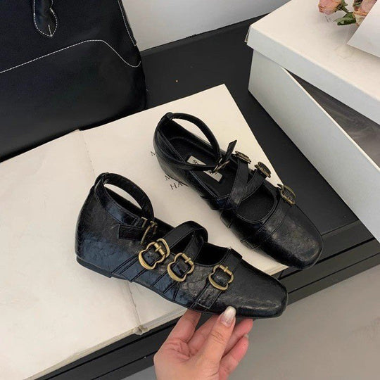 Damen elegante Ballerinas mit modischen Riemchen und verstellbaren Schnallen EB