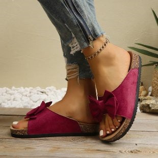 Damen Komfortable Kork-Sandalen mit dekorativem Schleifen-Design EB