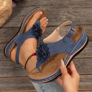 Damen Komfortable Zehentrenner-Sandalen mit floralem Dekor EB