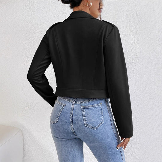Damen Stylische Kunstjacke im Biker-Stil mit asymmetrischem Reißverschluss EB
