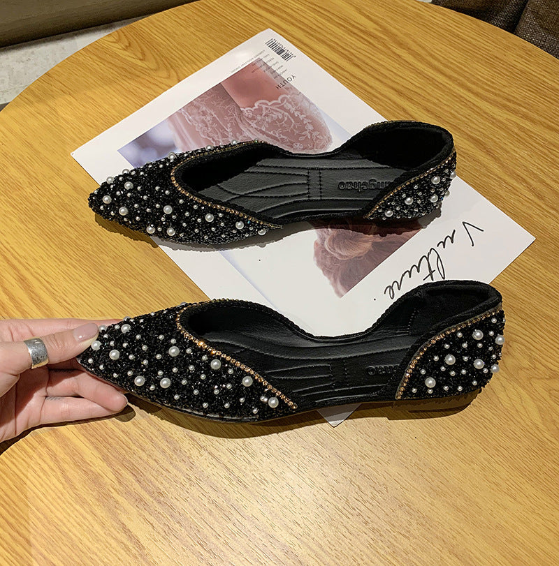 Damen Ballerinas mit funkelnden Perlenapplikationen und verziertem Obermaterial EB