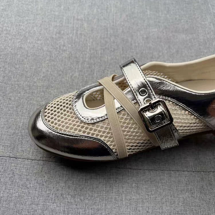 Damen modische Sneaker mit elegantem Riemchen-Design und atmungsaktiver Netzstruktur EB