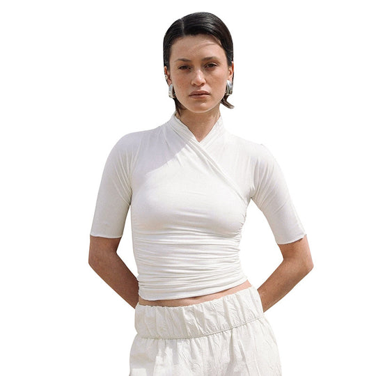 Damen elegantes Wickeloberteil mit modischem Raffungseffekt EB