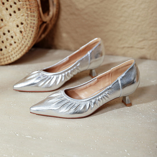 Damen elegante spitze Ballerinas mit raffiniertem Falten-Design EB