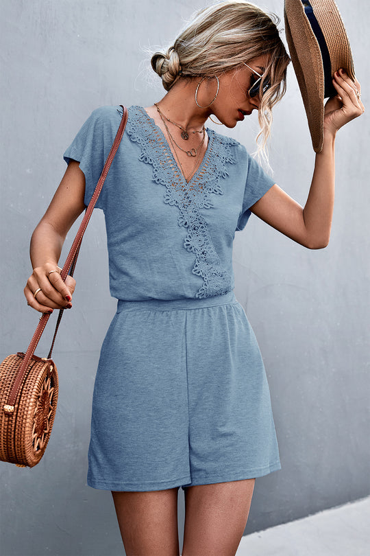 Damen Lässiger Jumpsuit mit eleganten Häkelapplikationen EB