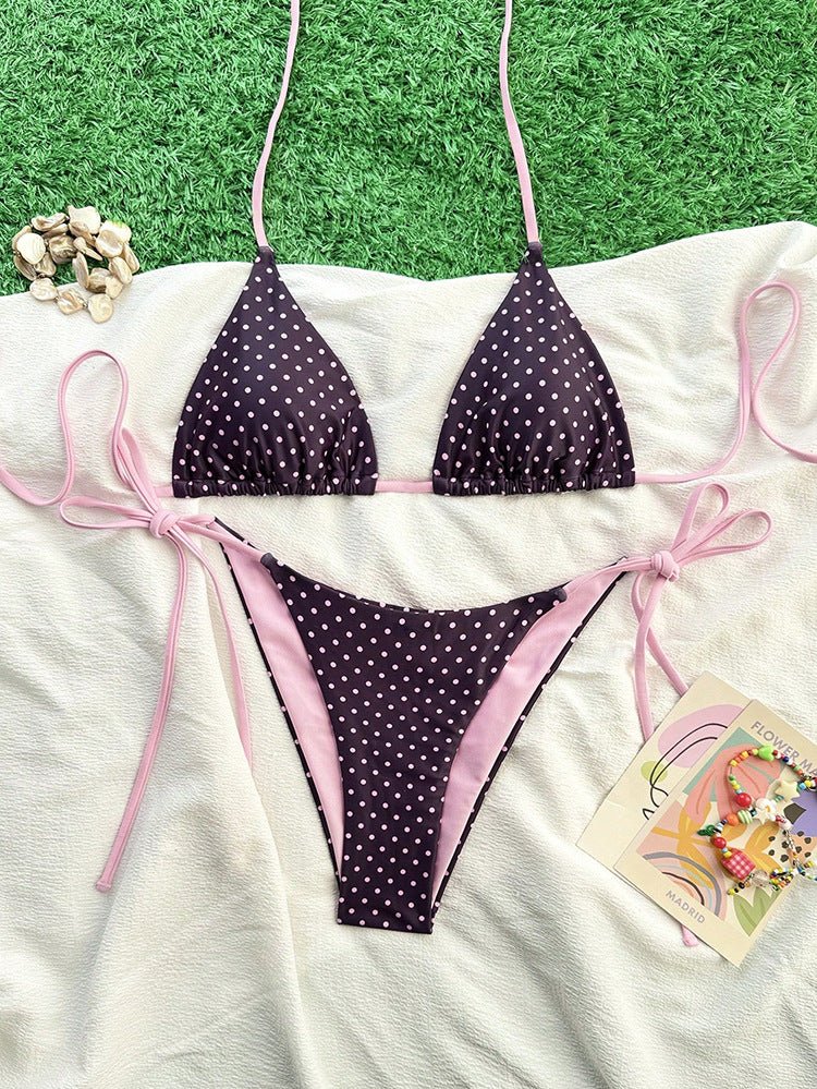 Damen Triangel-Bikini-Set mit verstellbaren Bindebändern und animalischem Design EB