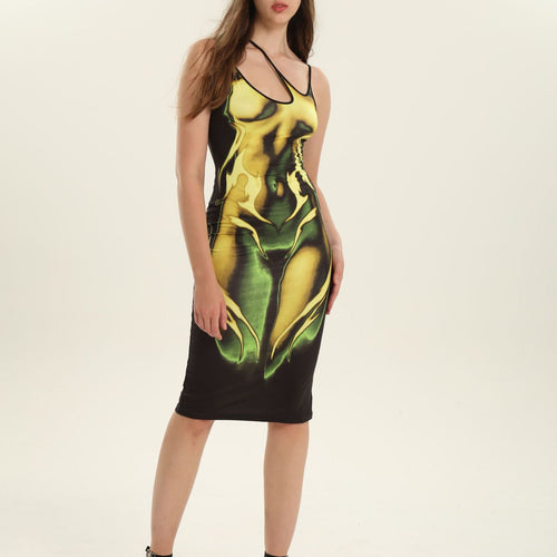 Damen Körperbetontes Kleid mit einzigartigem Grafikdesign EB