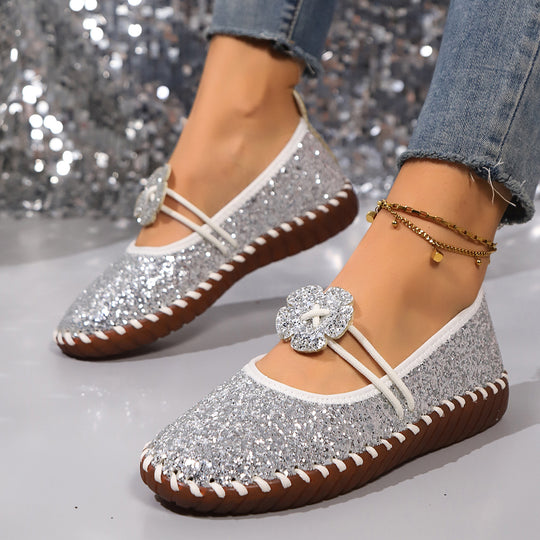 Damen Glitzernde Ballerinas mit floralen Akzenten EB