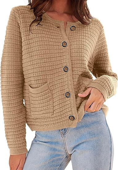 Damen Strickjacke mit dekorativen Knöpfen und praktischen Taschen EB