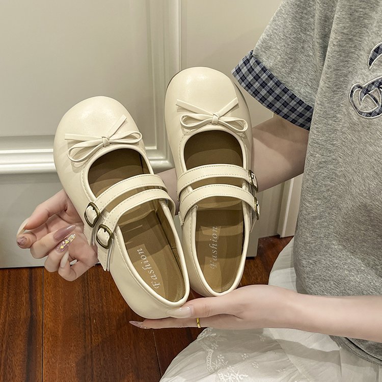Damen modische Ballerinas mit doppeltem Riemen und dekorativem Schleifendetail EB