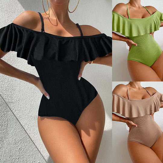 Damen eleganter einteiliger Badeanzug mit Rüschendetails EB
