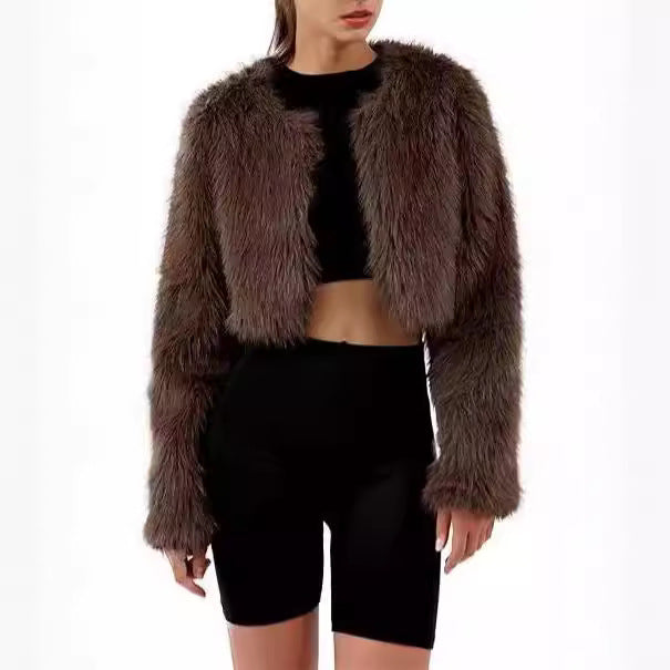 Damen Flauschige Kurzjacke mit offenem Schnitt EB