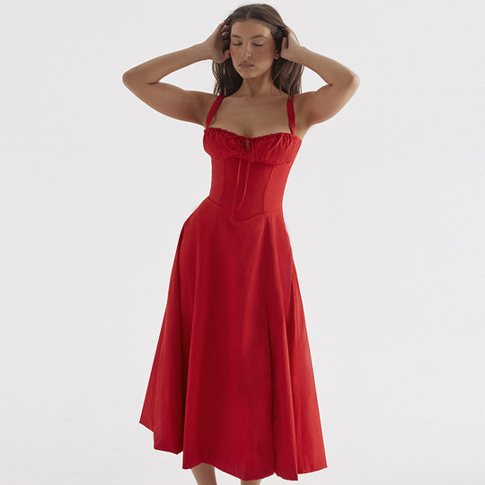 Damen Elegantes Langarm-Maxikleid mit gerafftem Oberteil und A-Linien-Silhouette EB