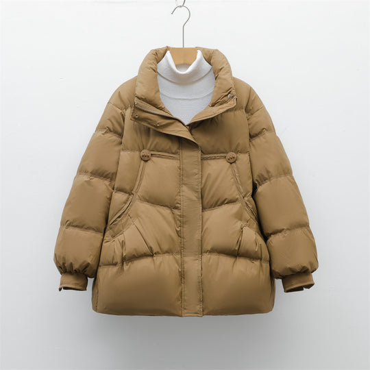 Damen voluminöse Winterjacke mit praktischen Taschen und hochschließendem Kragen EB