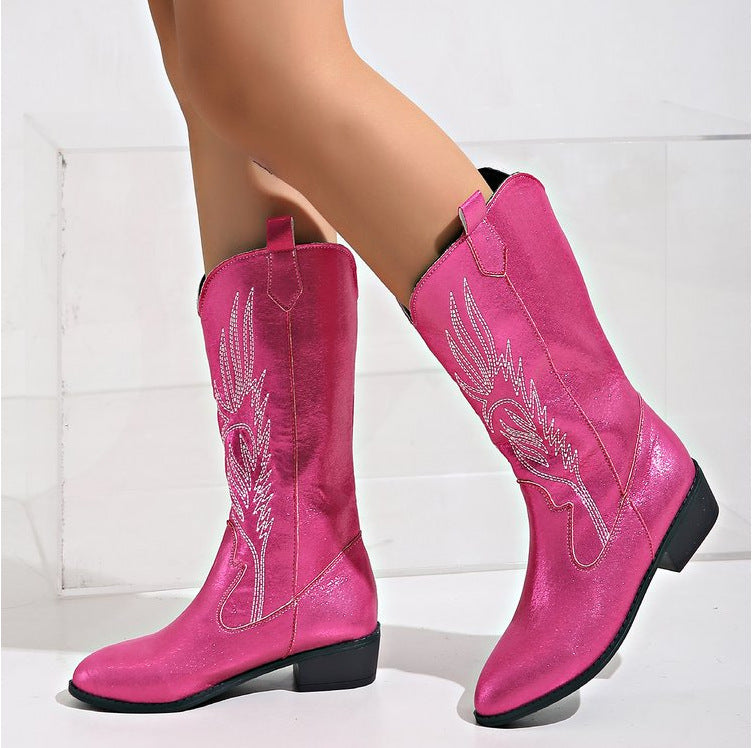 Damen nan Wildleder Westernstiefel mit spitzer Kappe und mittelhohem Blockabsatz EB