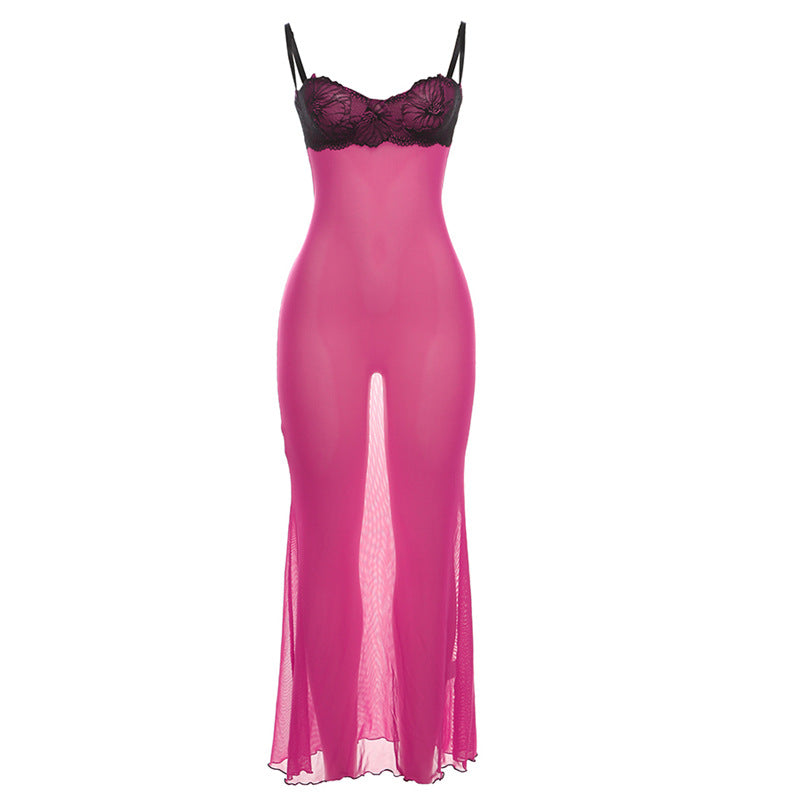 Damen Elegantes und verführerisches Nachthemd aus transparenter Spitze EB