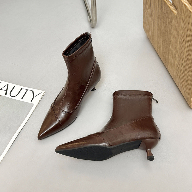 Damen elegante Ankleboots mit modischer Stiletto-Absatz und Reißverschluss EB