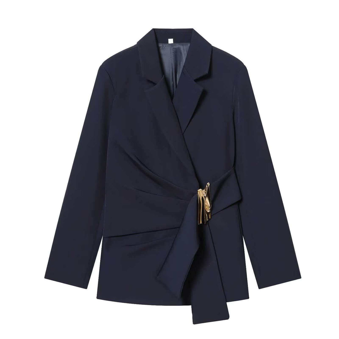 Damen nan elegante High‑Waist Weitbein-Anzughose mit flachem Bund und verdeckter Naht EB