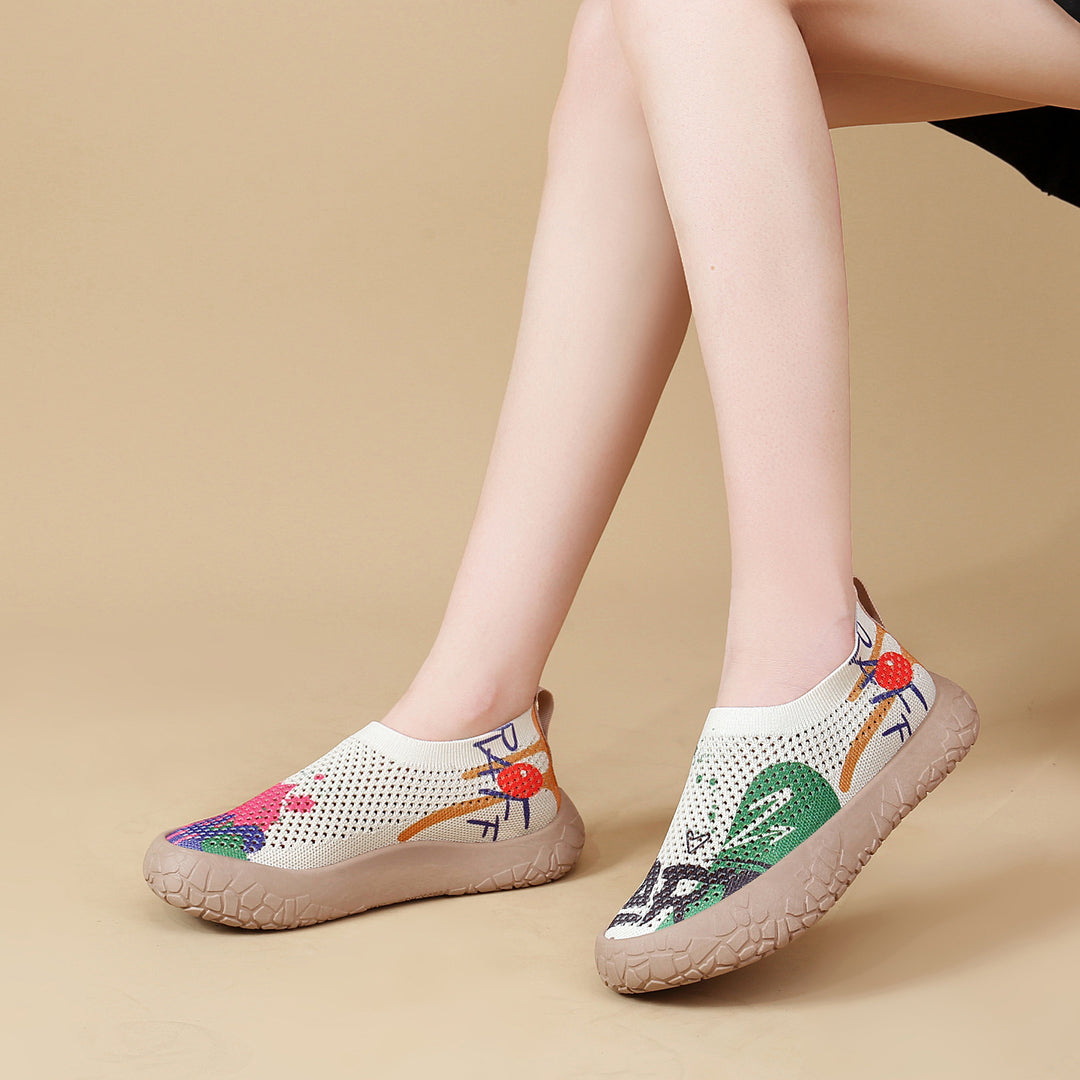 Damen Komfortable Slip-On Freizeitschuhe mit floralem Muster EB