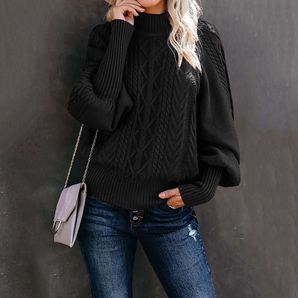 Damen Strickpullover mit hohem Kragen und strukturiertem Kabelmuster EB