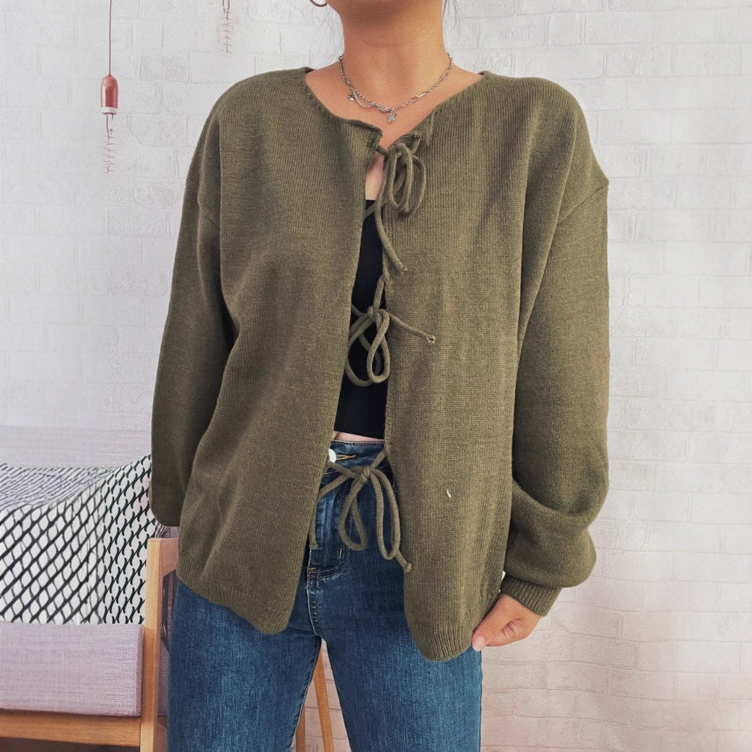 Damen Strickjacke mit dekorativem Schnürdesign und weitem Schnitt EB