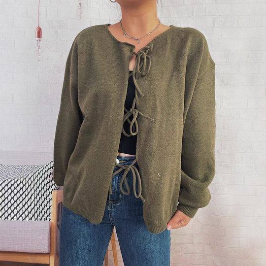 Damen Strickjacke mit dekorativem Schnürdesign und weitem Schnitt EB
