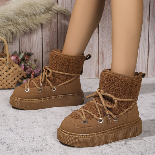 Damen Gefütterte Plateau-Schnürboots mit Teddyfutter und dicker Profilsohle EB