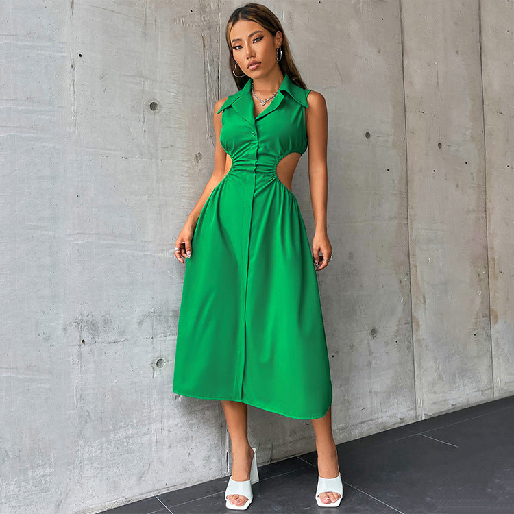 Damen elegantes Maxikleid mit tailliertem Design und raffinierten Cut-Outs EB