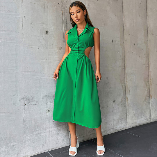 Damen elegantes Maxikleid mit tailliertem Design und raffinierten Cut-Outs EB