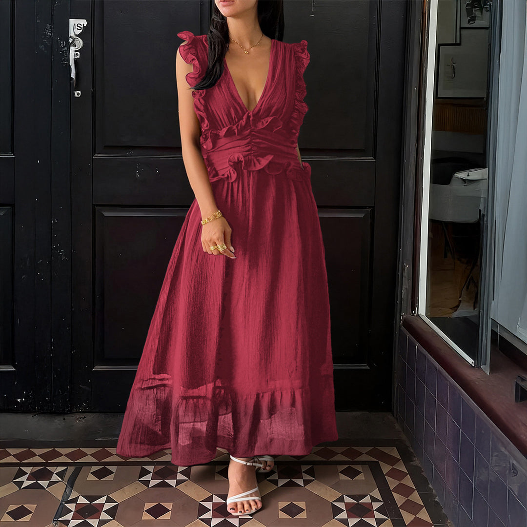 Damen Elegantes Wickelkleid mit Rüschendetails und taillierter Silhouette EB