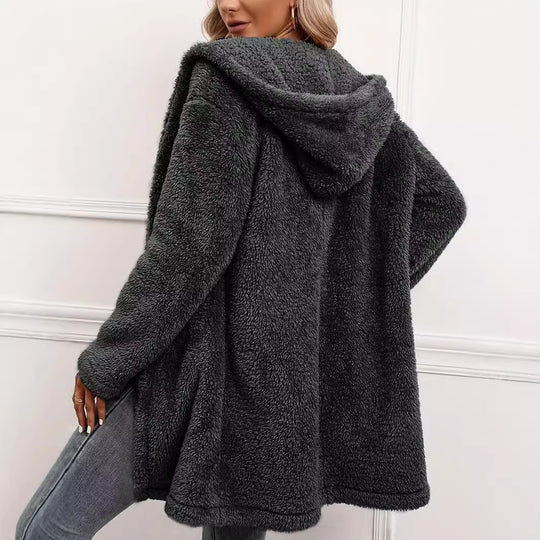 Damen Kuscheljacke mit Kapuze und weich gestricktem Fleece EB