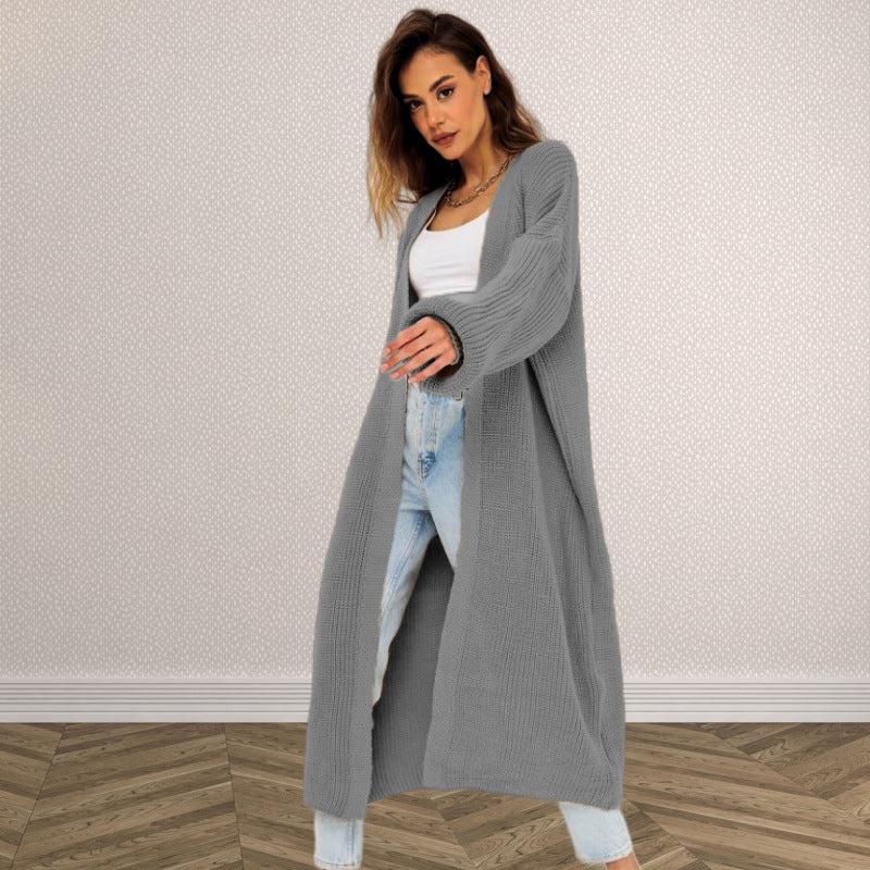 Damen Grober Strickmantel mit offenem Schnitt und tiefen Taschen EB
