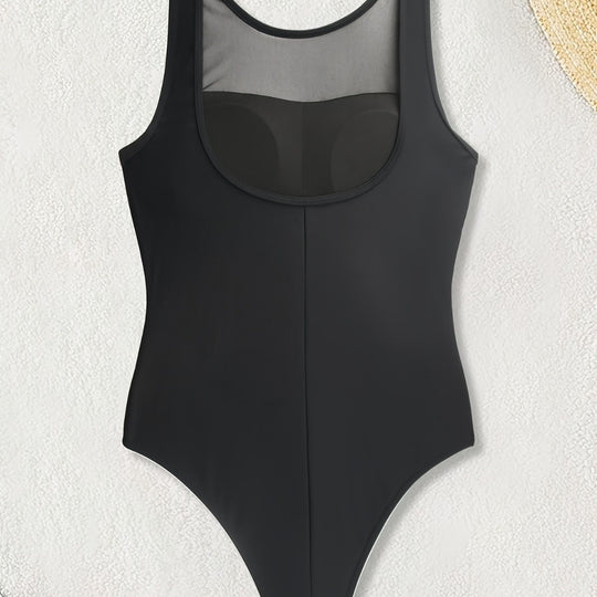 Damen Hochgeschlossener Badeanzug mit transparenten Mesh-Details EB