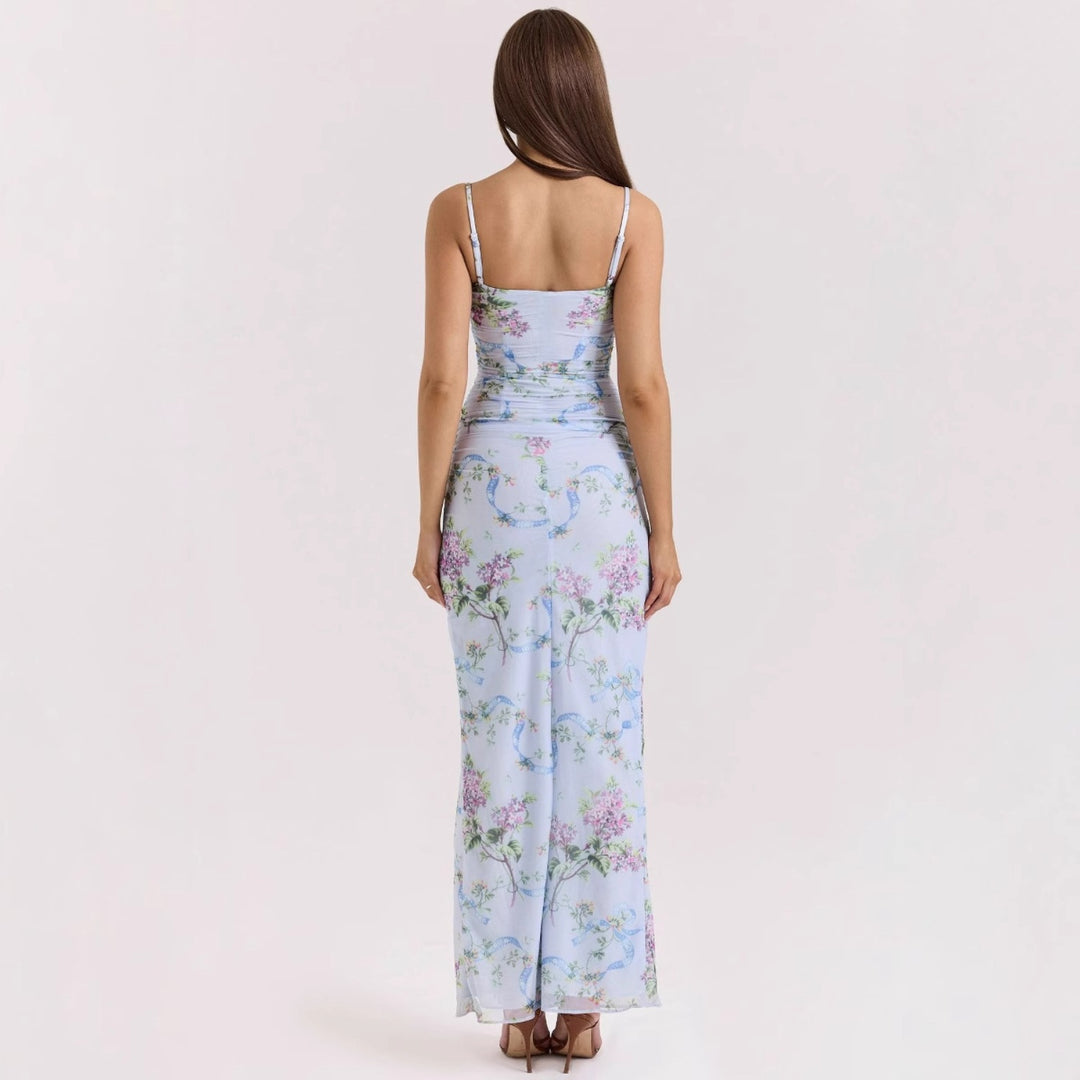 Damen Maxikleid mit floralen Mustern und Seitenschlitz EB
