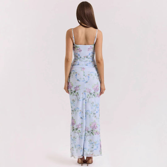 Damen Maxikleid mit floralen Mustern und Seitenschlitz EB