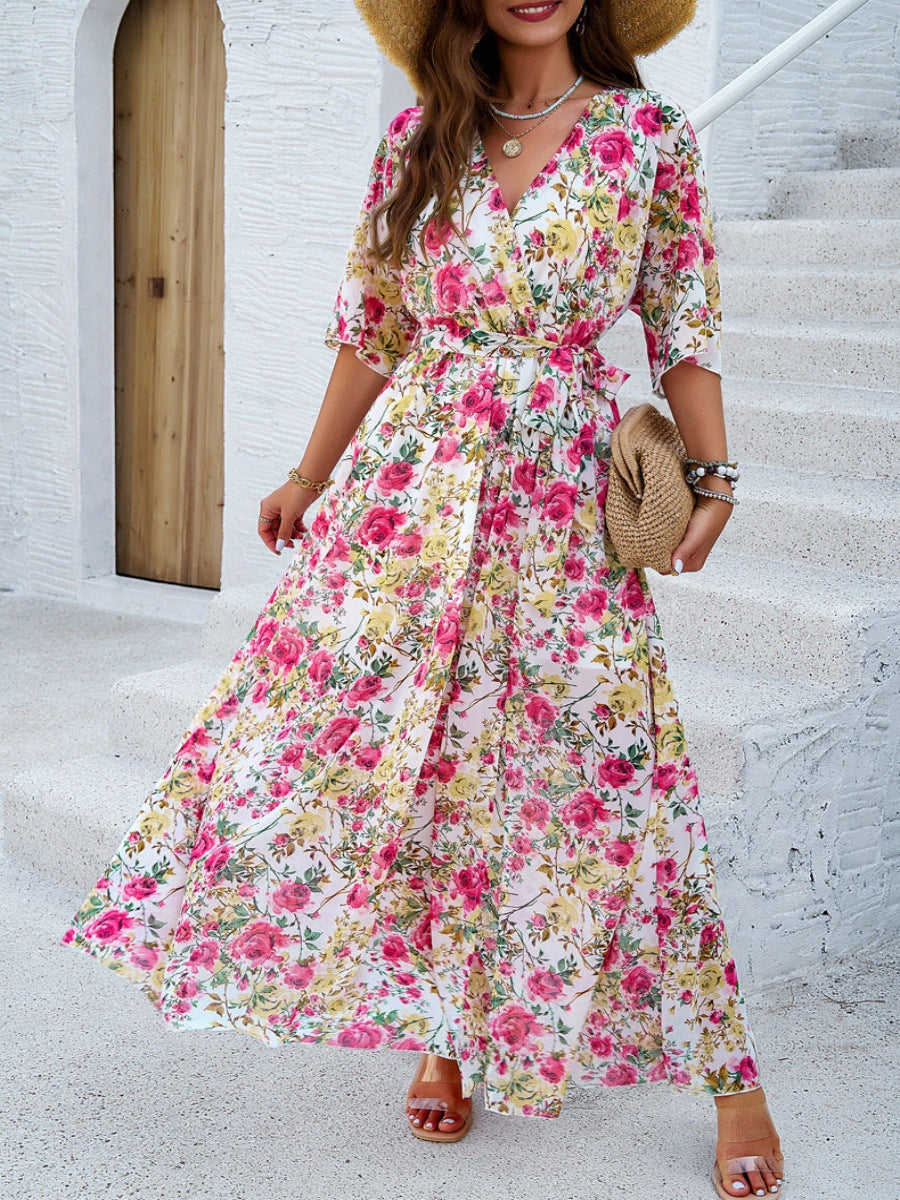 Damen Maxikleid mit eleganter Wickeloptik und seitlichem Schlitz EB