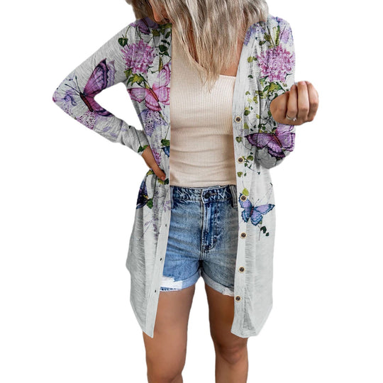 Damen längerer Blusenjacke mit floralem Muster EB
