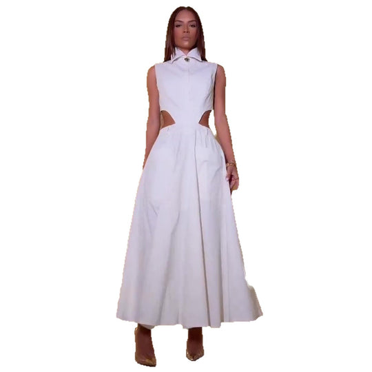 Damen Maxikleid mit raffinierten Cut-Outs und modernem Hemdblusenstil EB