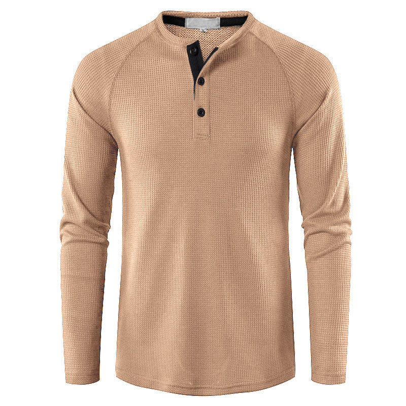 Herren nan strukturiertes Henley-Langarmshirt mit Waffelstruktur, Halbknopfleiste und Raglanärmeln EB