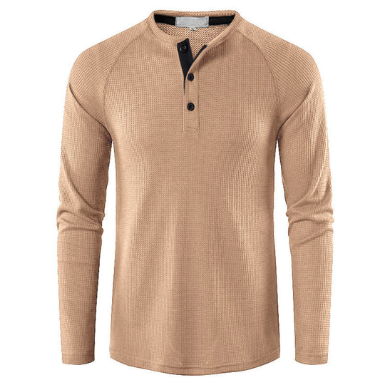 Herren nan strukturiertes Henley-Langarmshirt mit Waffelstruktur, Halbknopfleiste und Raglanärmeln EB