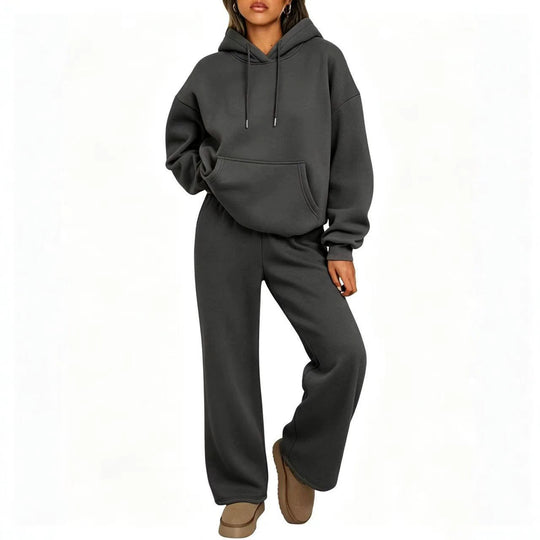 Damen Oversized Hoodie-Set mit Kängurutasche und weiter Palazzohose EB