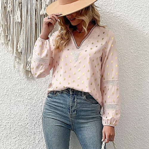 Damen Bluse mit V-Ausschnitt und feinem Lochmuster EB