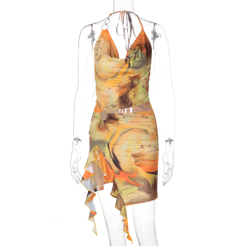Damen Elegantes Wickelkleid mit raffiniertem Wasserdesign EB