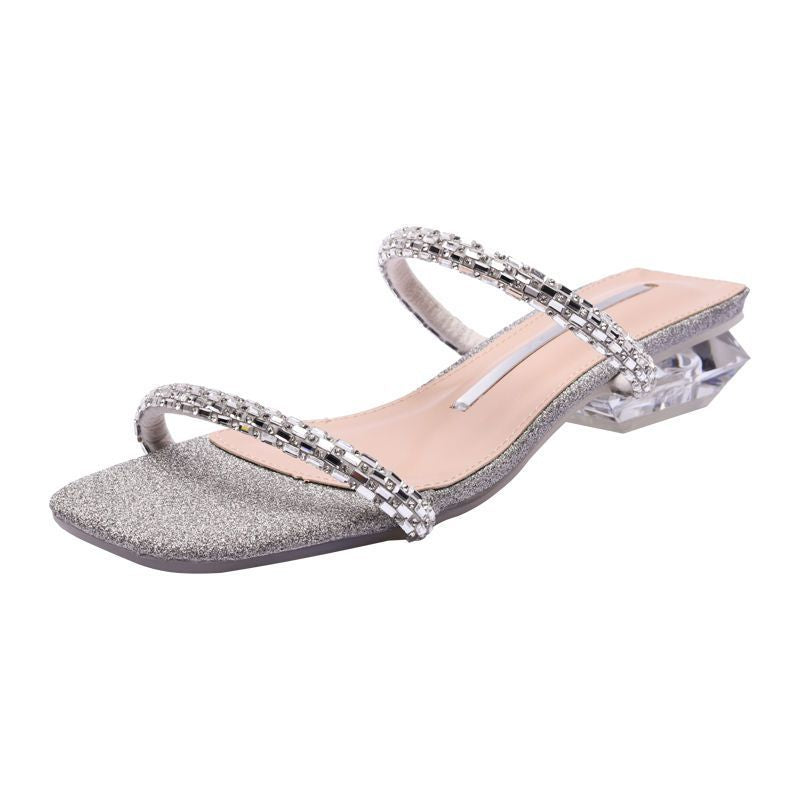Damen Glitzernde Sandalen mit transparentem Absatz EB