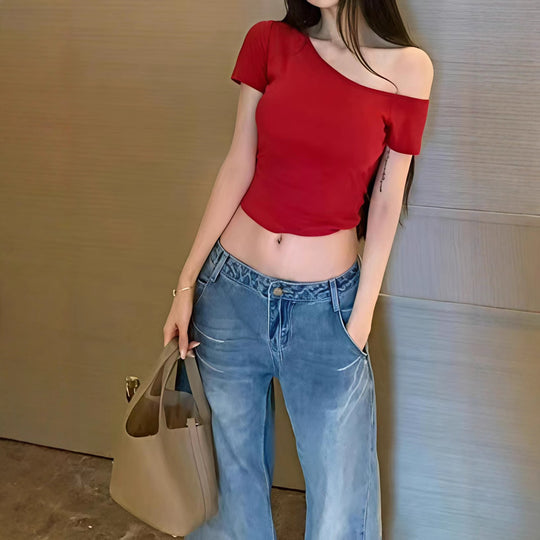 Damen lässiges Crop-Top im Off-Shoulder Stil EB