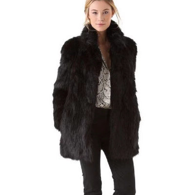 Damen Eleganter Kunstpelz-Mantel mit voluminösem Kragen und praktischen Taschen EB