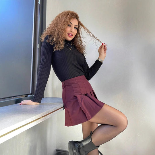 Damen Plissierter Minirock mit hohem Bund und eleganter Faltenstruktur EB