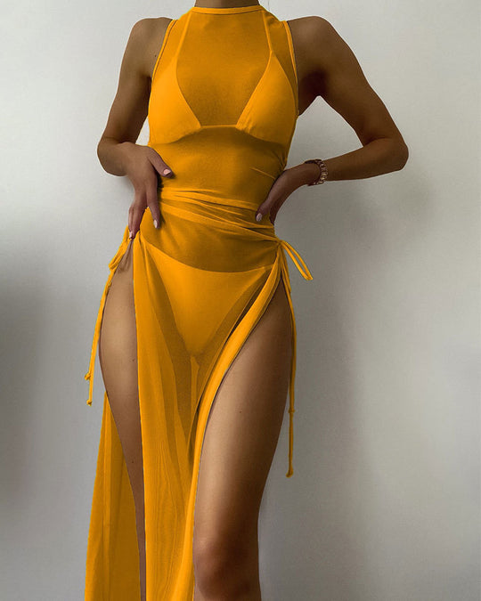 Damen Langarm-Strandkleid mit verstellbaren Schnürungen EB